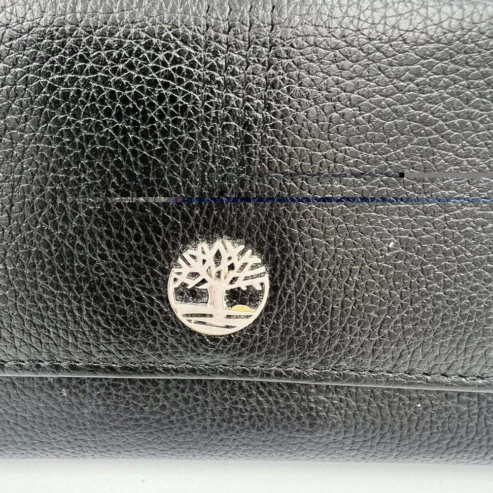 Timberland Pebbled Leather Black Wallet Women's Trifold Cardholder Clutch Flap